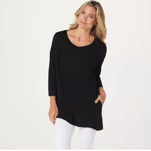 LOGO by Lori Goldstein Asymmetrical Tunic Top Size M Black Drop Shoulder